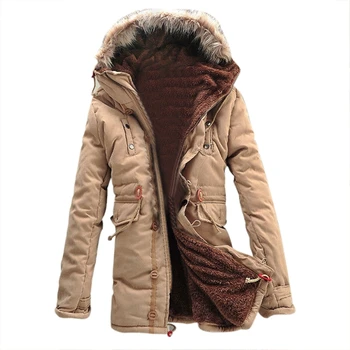 

Mens New Winter Warm Fleece Parka Dreadnought Trench Jacket Duffle Coat MFb13 - Khaki XL