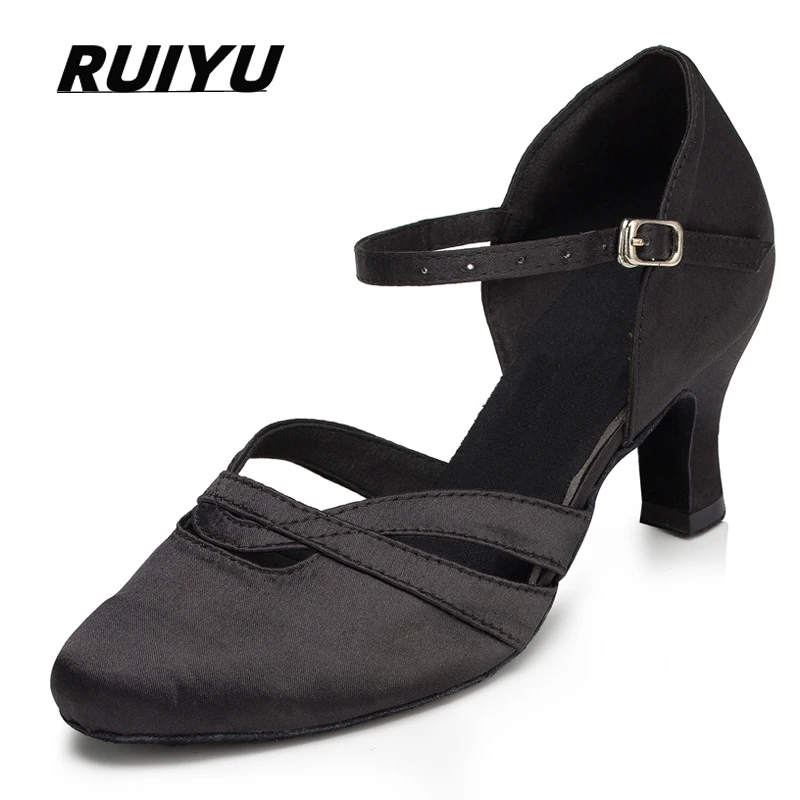 Latin Shoes Salsa Tango Ballroom Party Women's Shoes Satin Black Purple Girls High Heel Dance Sneakers Outdoor Dancing Shoes