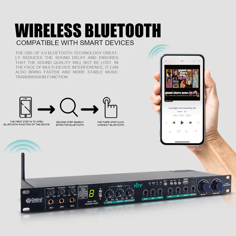 US $101.40 Debra E270 24 Bit DSP Professional Audio Digital Processor With Bluetooth For Karaoke Sound Audio Effect System