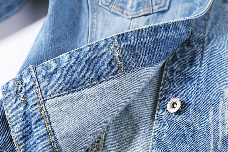 Denim jacket women's short slim Korean version of the new slim student long-sleeved denim jacket with holes in large size goth