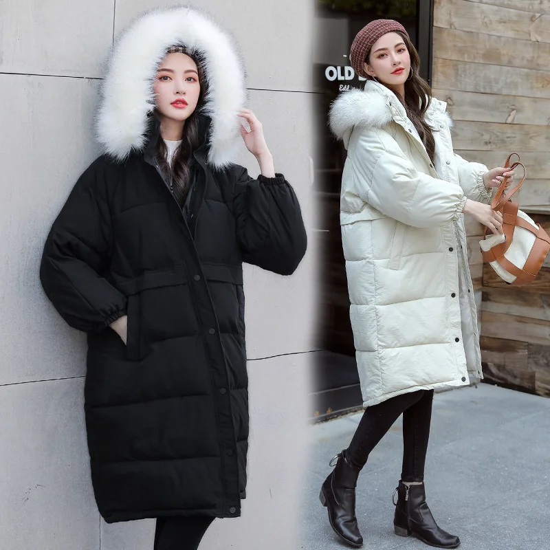 

2019 Winter New Style Korean-style down Jacket Women's Mid-length Large Size Thick Loose-Fit Large Fur Collar Cotton Overcoat Co