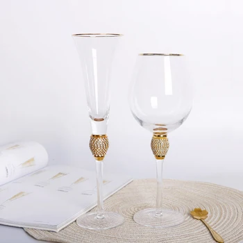 

Wine Glass With Golden Rim Goblet Diamond Drinkware Lead-free Champagne Glass Cocktail Cup 1pc Christmas Gift Tableware