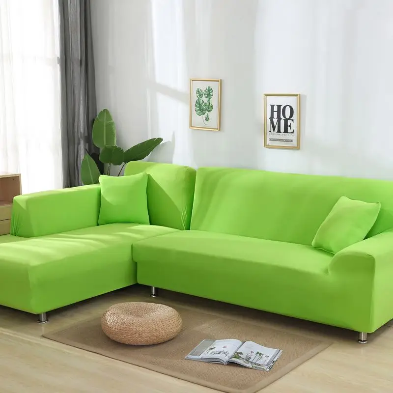 L Shape Recliner Protector Cover Set Fashion 16 Solid Colors Slipcovers Home& Living elastic Sofa Cover 1/2/3/4 Seats sofa kid - Цвет: Light green