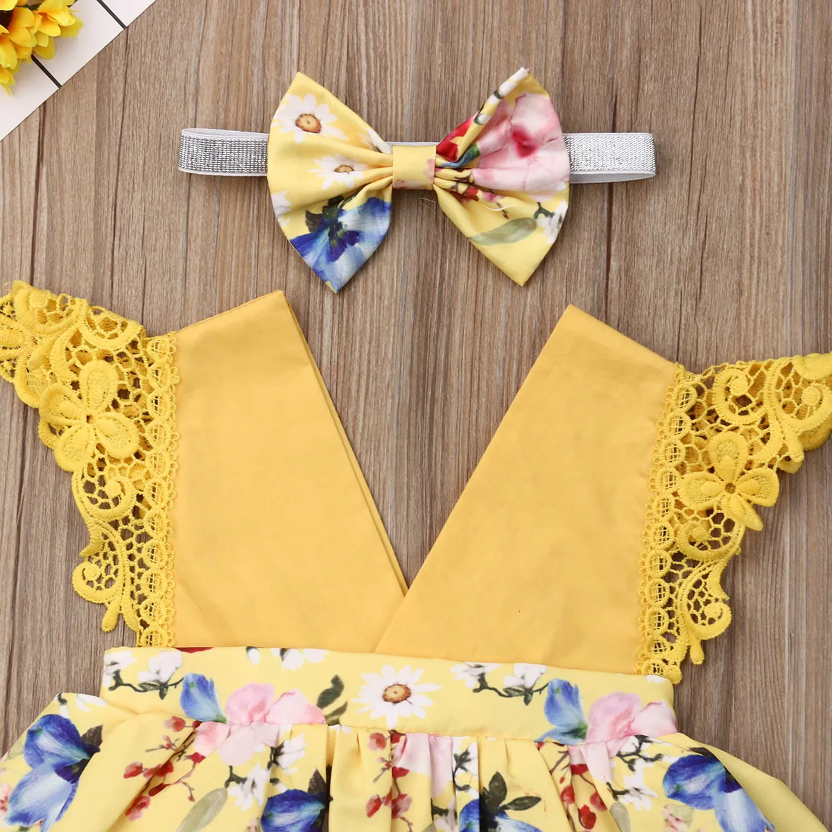 Комплект одежды из 2 предметов, платья для маленьких девочек летнее платье-комбинезон с цветочным принтом для новорожденных девочек боди, комплект одежды на возраст от 0 до 24 месяцев