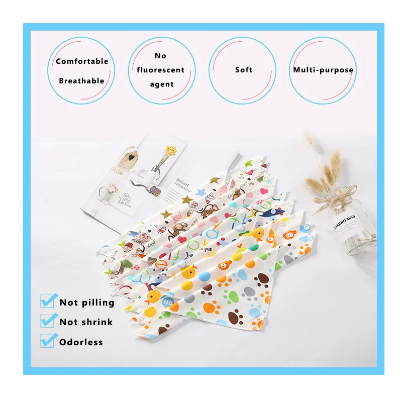 10pcs/lot Baby bibs High quality triangle cotton Baby Burp Cloths Cartoon Character Animal Print baby bandana bibs dribble bibs