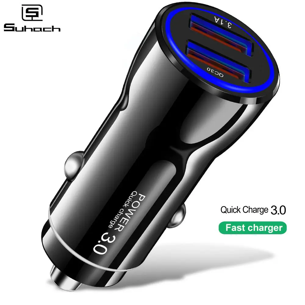 

Suhach quick charge 3.0 USB Car Charger 3.1A Metal Car-Charger Mobile Phone Car USB Charger Auto Charge 2 Port for Samsung Huawe