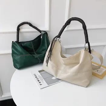 

Tassel Solid Color Crossbody Bags For Women 2020 Large Capacity Shopping Tote Handbags Fashion PU Leather Ladies Shoulder Bag