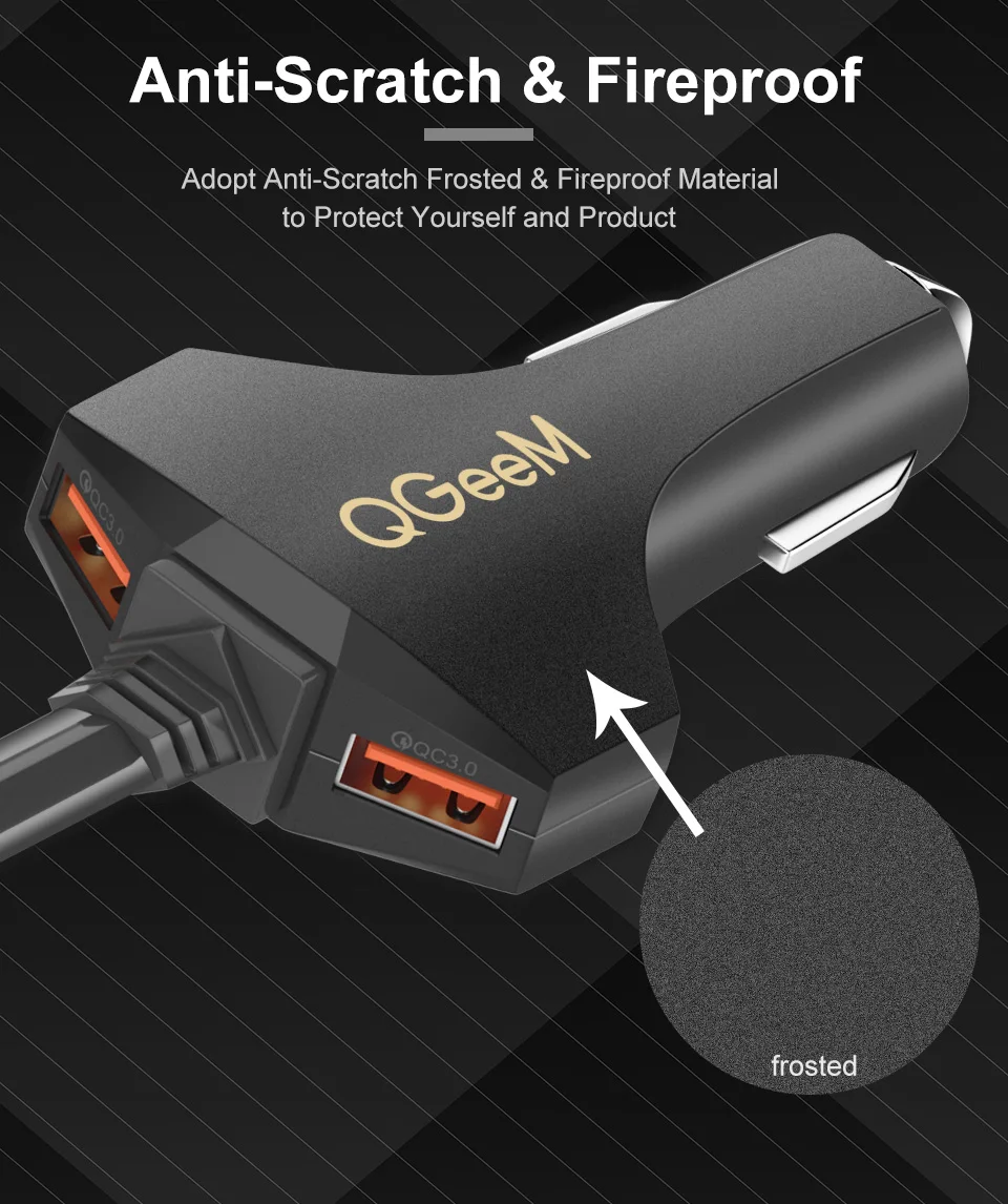 QGEEM 4 USB Автомобильное зарядное устройство для iPhone Quick Charge 3,0 Автомобильное портативное зарядное устройство молоток Передняя Задняя QC3.0 Быстрая зарядка для телефона автомобильное зарядное устройство