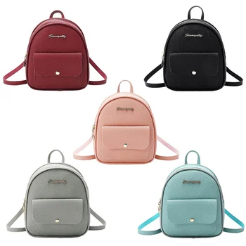 

Women Mini Backpack PU Leather Shoulder Bag solid color simple style Multi-Function Small Backpack Female Ladies School girls