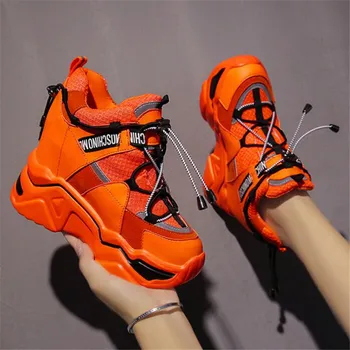 

New 2020 Spring Summer Candy Colors Hidden Wedge Heels Casual Shoes Women's Chunky Dad Sneakers Platform Female Sport Shoes