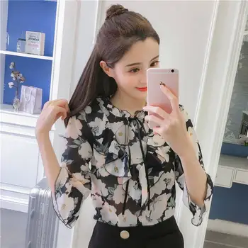

Very fairy blouse foreign style shirt 2020 spring and summer new fashion trumpet sleeve floral print bottoming chiffon shirt wom