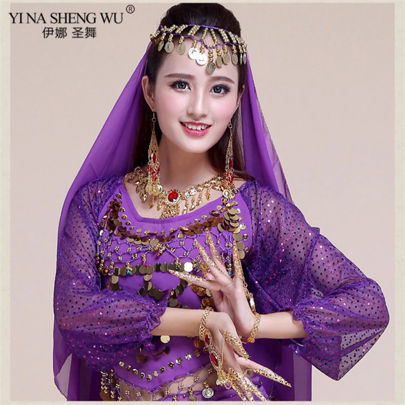 

Hot Selling Belly Dance Long Sleeve Top Sexy Sequins Tops India Bellydance Costumes Accessories Tops For Women 6 Colors