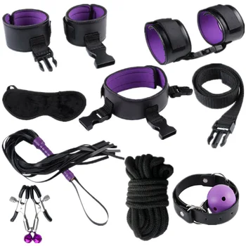 Sex Games Whip Gag Nipple Clamps Sex Toys For Couples Exotic Accessories Sexy Leather BDSM Kits Plush Sex Bondage Set Handcuffs 2
