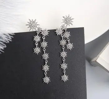

Women Spring Snowflake Tassel Earrings Shiny Rhinestone Chic Long Ear Accessories