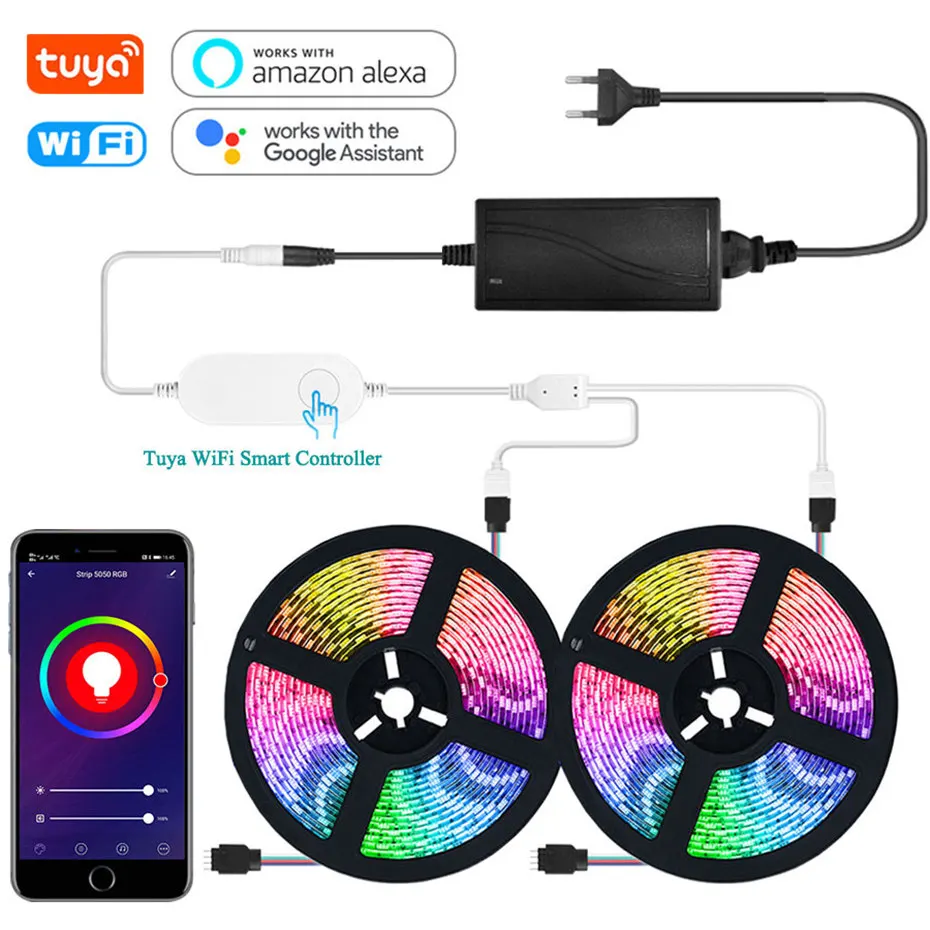RGB светодиодный светильник с Tuya Smart Life APP Wifi контроллер DC12V 5050 60 светодиодов/м