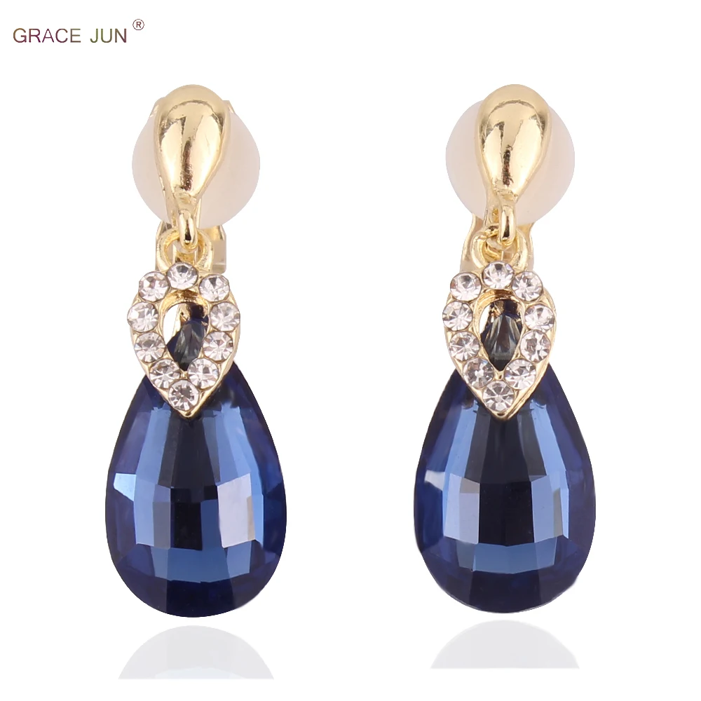 Ear Clip Earrings Rhinestone Crystal Tear Drop Shape Clip on No Pierced For Women Wedding