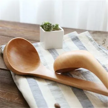 

Large Soup Spoon Natural Wood Ladle Long Handled Kitchen Cooking Dinnerware Serving Tools Cooking Utensils