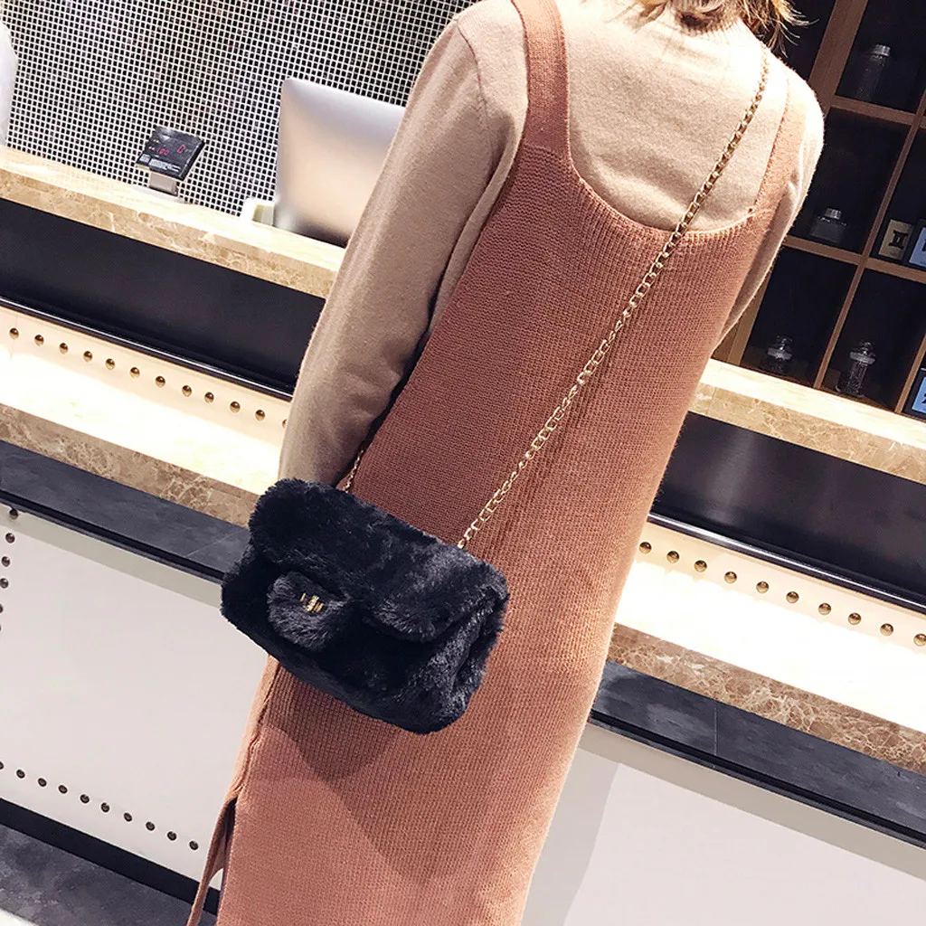 Женские Элегантные замшевые сумки на плечо, зимняя пушистая меховая Сумочка, Дамская Вечерняя Ретро квадратная сумка-мессенджер, брендовая сумка через плечо
