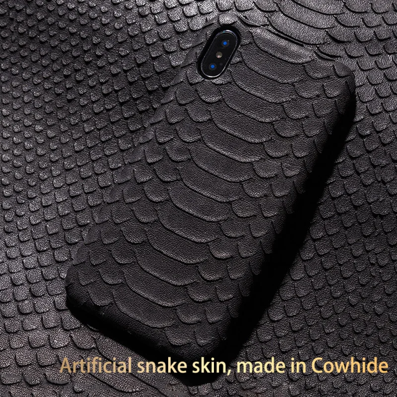 

2019 New Skin Leather Back Phone Case For Apple iPhone 6S Real Snake Protective Button Cover Bag for iPhone 11 11 Pro Max