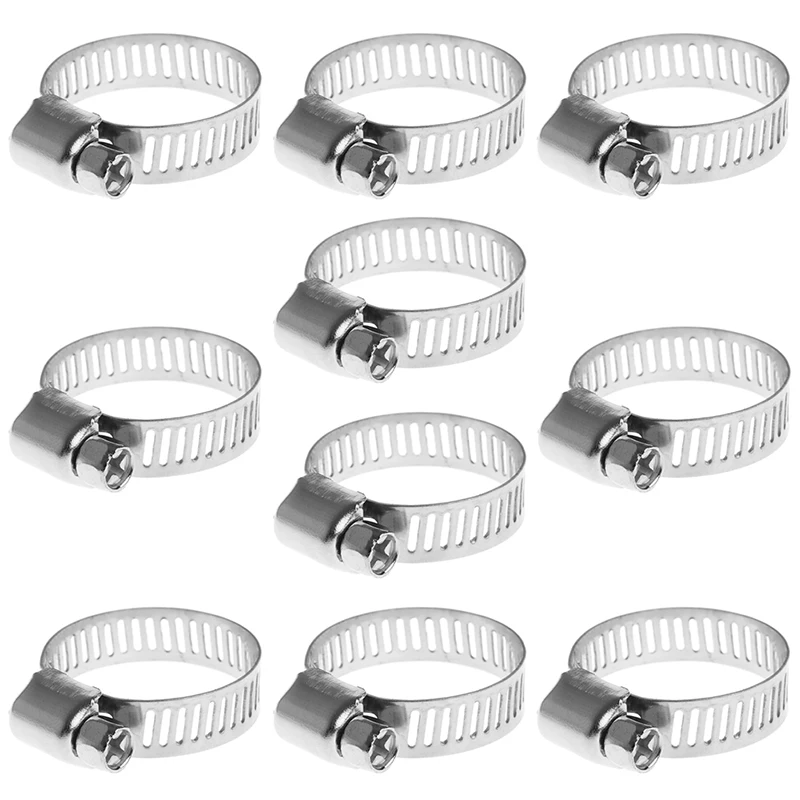 

10Pcs 3/4\"-1\" Adjustable Stainless Steel Drive Hose Clamp Fuel Line Worm Clip