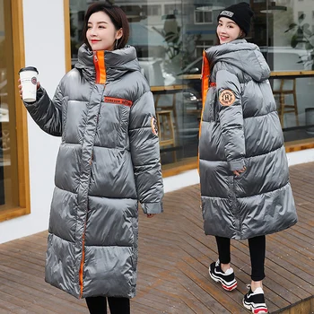 

Fashion Epaulet Glossy Parka Winter Jacket Women 2020 New Thick Long Hooded Parka Coat Female Office Lady