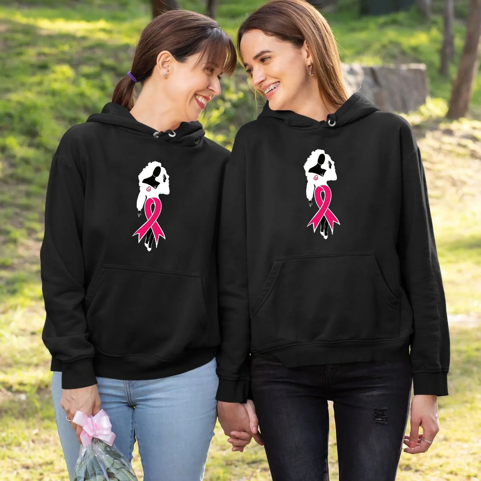 2021 Women's Hoodie Vintage Clothes Casual Hoodies Jumper Tops Pink Ribbon Print Sweatshirt Blouse Tee Polerones De Mujer 1