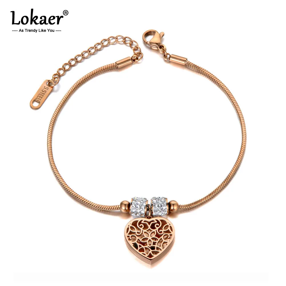 Lokaer CZ хрустальные и сердечные браслеты с подвесками браслет для женщин из
