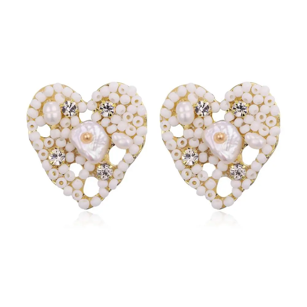 

Heart Shaped Freshwater Pearl Stud Earrings for Women Romantic Anniversary Big Ear Nails Luxury Girls Brinco Bijoux 2020 Fashion