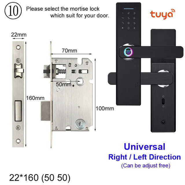 RAYKUBE Wifi Electronic Door Lock With Tuya APP Remotely / Biometric Fingerprint / Smart Card / Password / Key Unlock FG5 Plus 22x160 5050