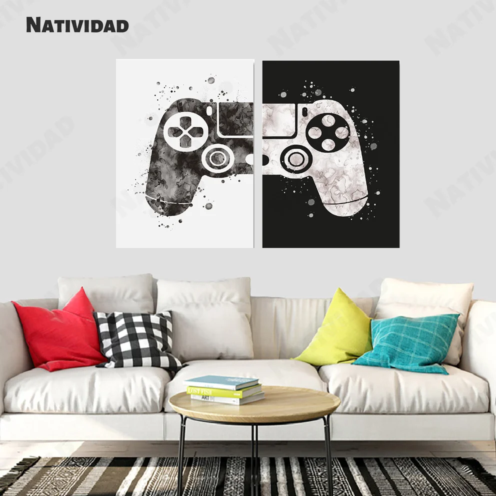 

Black and White Game Consoles Double Spell Bedroom Living Room Home Canvas Painting Modern Inkjet Hanging Canvas Art Painting