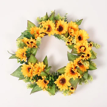 

Front Door Window Wedding Decorations Decorative Artificial Flower Wreath Garland With Yellow Sunflower And Green Leaves