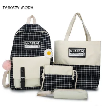 

Fashion 4 Pcs/set Women Casual School Backpacks Schoolbag Teenagers Girls Student Book Bag with Shoulder Bag Case High Quality