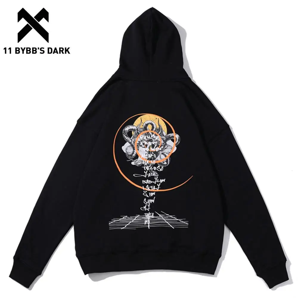 

11 BYBB'S DARK Hip Hop funny Monster Print Hooded Sweatshirts Men 2019 Harajuku Pullover Fashion Casual Cotton Hoodie Streetwear