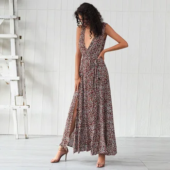 

OLE 2019 New Spring/Summer Bohemian Cotton Printing Holiday Style Dress Dress