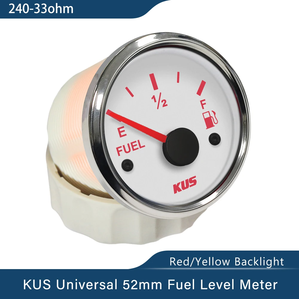 KUS 52mm Tankanzeige Meter Anzeige 0-190ohm 240-33ohm Mit Rot Gelb erhältlich Hintergrundbeleuchtung 12V/24V für Auto Boot Lkw