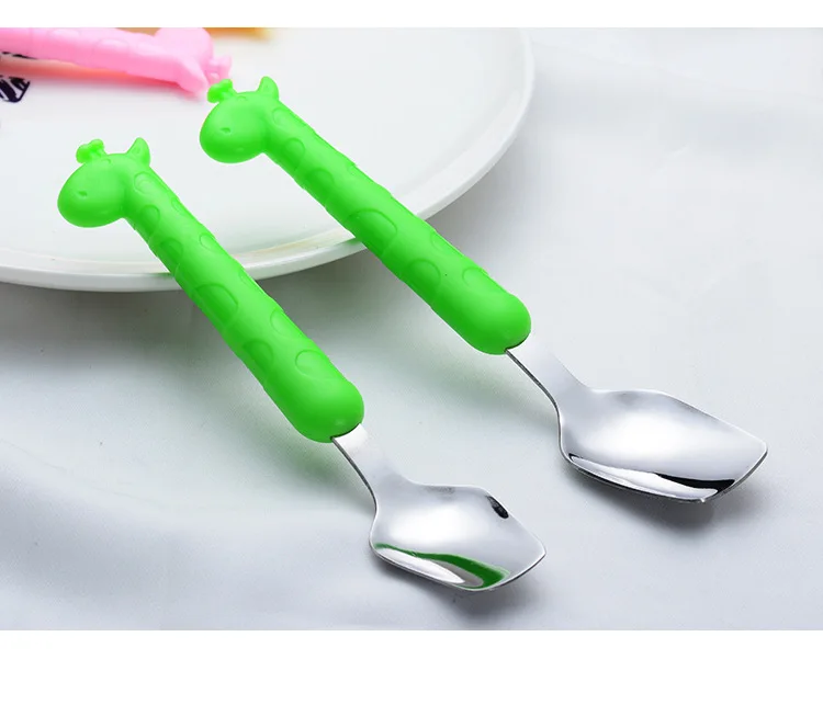 Cartoon Fork Spoon 410 Stainless Steel Spoon Fork Giraffe 304 Plug Handle CHILDREN'S Tableware INS Cute Gift