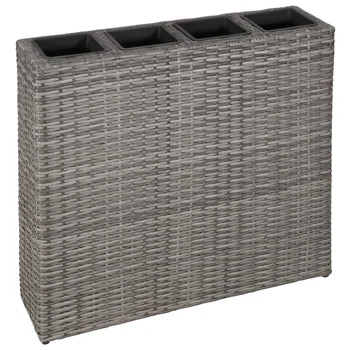 

vidaXL Garden Planter with 4 Pots Poly Rattan Grey