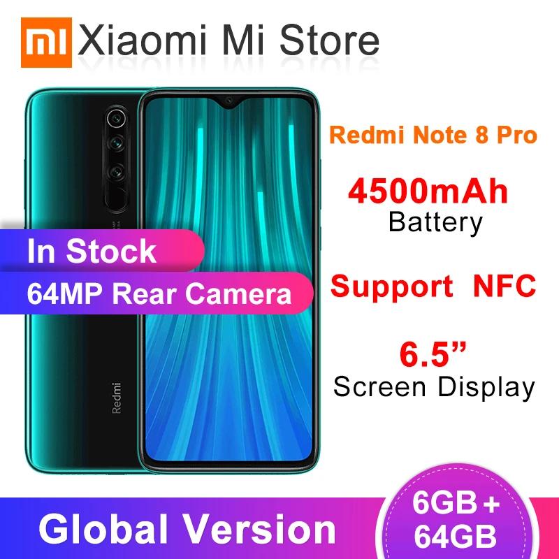 Смартфон Xiaomi Redmi Note 8 Pro с глобальной версией, 6 ГБ, 64 ГБ, 64 мп, четырехъядерный, 6,53 дюйма, Helio G90T, четыре ядра, аккумулятор 4500 мАч, NFC