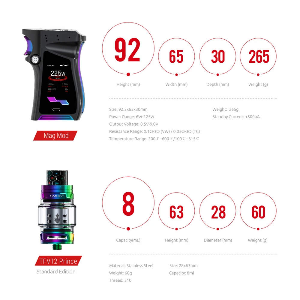 Оригинальный SMOK 225 Вт MAG KIT TC VW Mag Mod 8 мл TFV12 Prince распылитель электронная сигарета