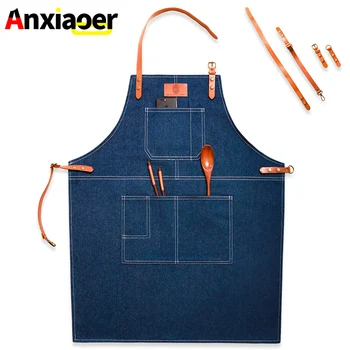 

Apron denim Korean fashion custom logo tea shop coffee baking hair men and women overalls art restaurant