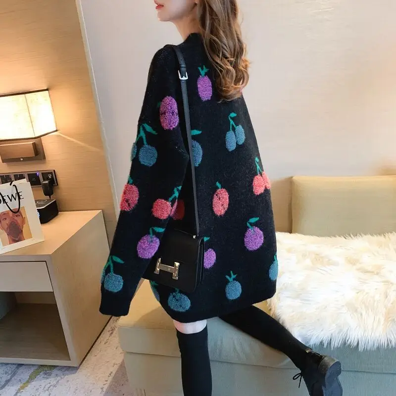 2020 Autumn Womens Long Sweater Half-Turtleneck Knitted Pullover Thicken Elegant Beading Fur Sleeve Jumper Sueter Mujer Invierno