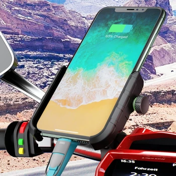 

12V-90V Motorcycle E-bike Handlebar Rear-View Mirror Cellphone Stand USB Charger 6XDB