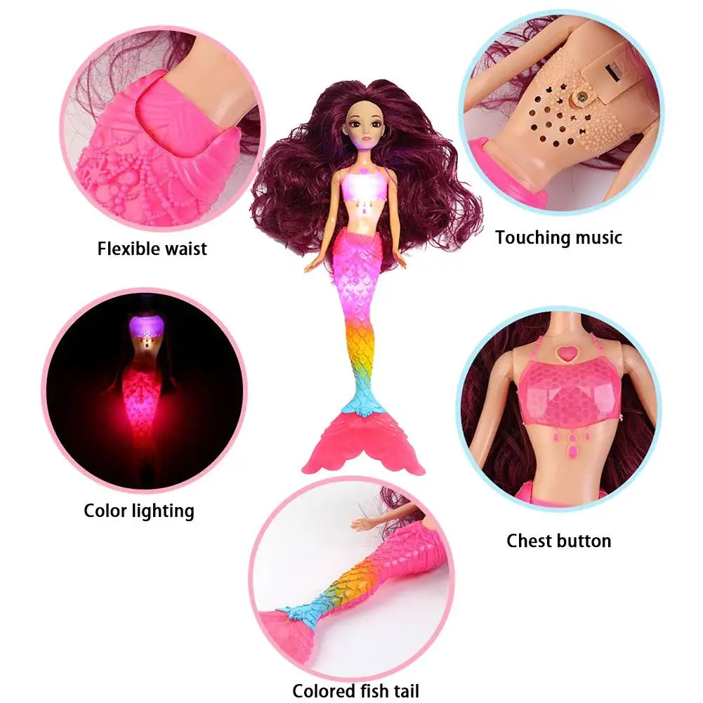 NEW Rainbow Lights Mermaid Music Dolls Toy For Girl Birthday Gifts Fashion Ariel Princess Mermaid Doll With LED Light