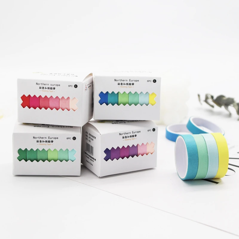 6pcs Washi Tape Student hand account tape rainbow and paper tape Korean candy color diy decorative sticker hand account tape set 3