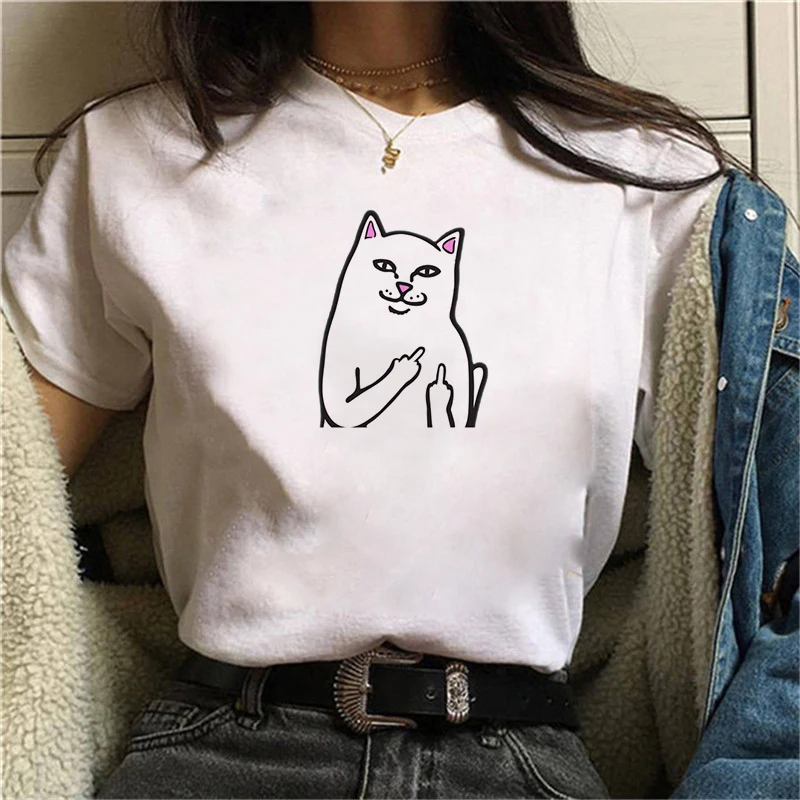 

Female T Shirt Women T-shirts Graphic Tees Tops Bell Cat Print Tops Casual Short Camisetas Harajuku Fashion Unisex Tee Clothes