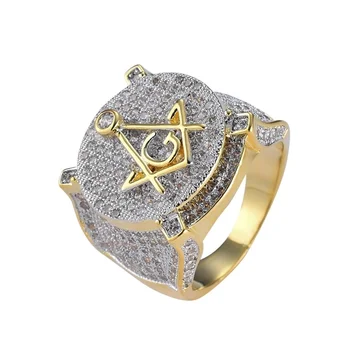 

Classic Men Hip Hop Ring Brass Ice Cream Zircon Masonic Ring Charm For Men Best Gifts