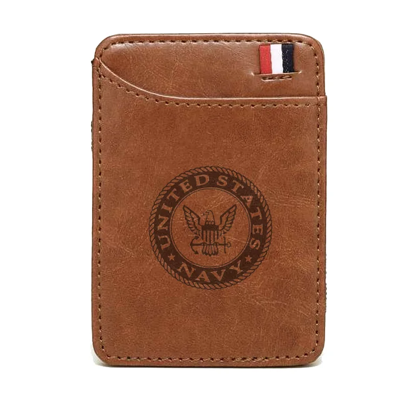 Классическая мода США темно-синий кожаный бумажник ретро для мужчин и женщин Зажимы для денег кошелек для карт - Цвет: Brown