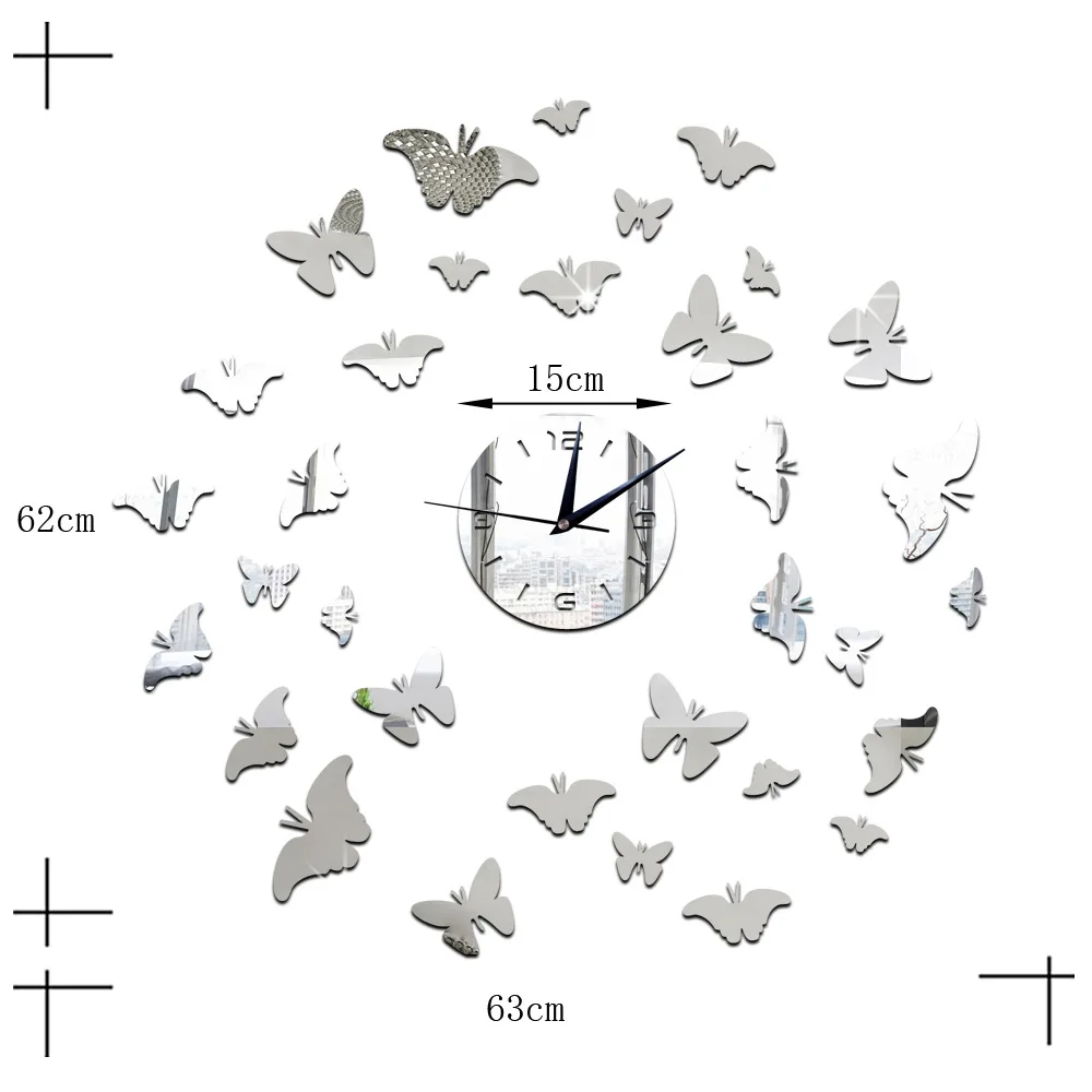 Часы Funlife с зелеными кристаллами зеркальные кварцевые часы летающей бабочкой