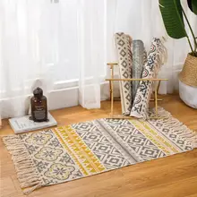 Пеньковый хлопковый богемный ковер в американском стиле, коврик для гостиной, спальни, прикроватный коврик, ретро одеяло с кисточками