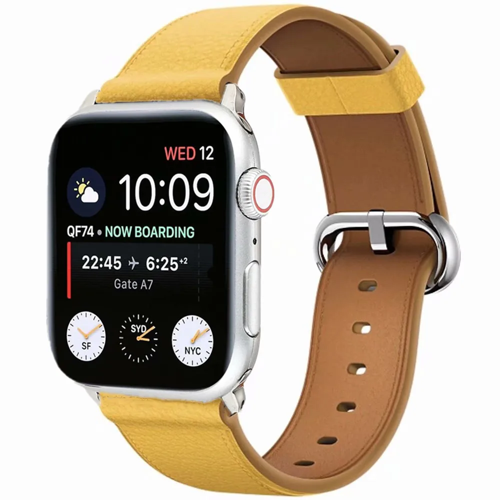 Ремешок из натуральной кожи для iWatch SE 6 5 4 3 2 1 сменный классический браслет с